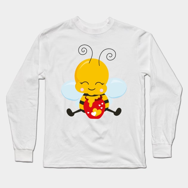 Cute Bee Valentine's day Design Long Sleeve T-Shirt by P-ashion Tee